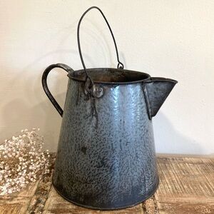 Distressed Gray Graniteware Enamelware Cowboy Coffee Pot Rustic Farmhouse Decor